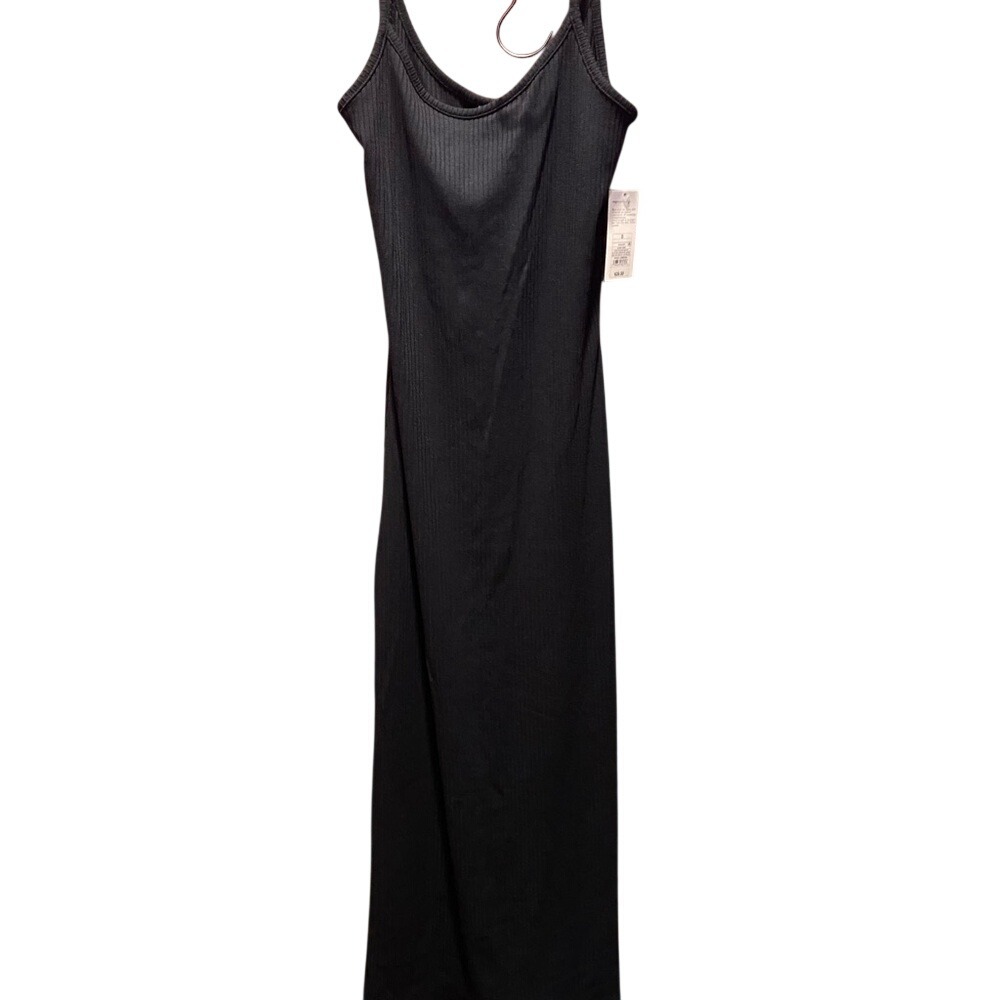 A New Day Black Ribbed Maxi Dressâ Spaghetti Strap Scoop Neck Small NWT